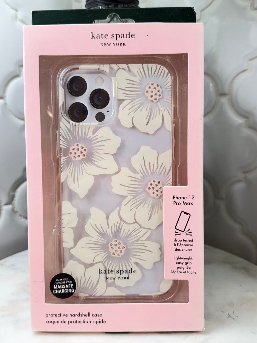 Kate Spade iPhone 12 Pro Case Hollyhock Cream MagSafe Floral New Designer - Picture 1 of 2